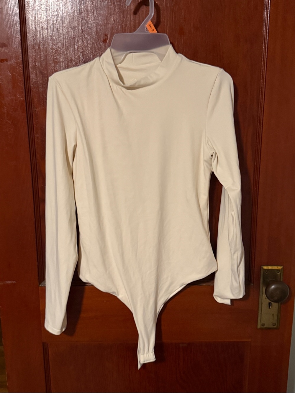 Klassy Network Cream Long-Sleeve Mock Neck Bodysuit